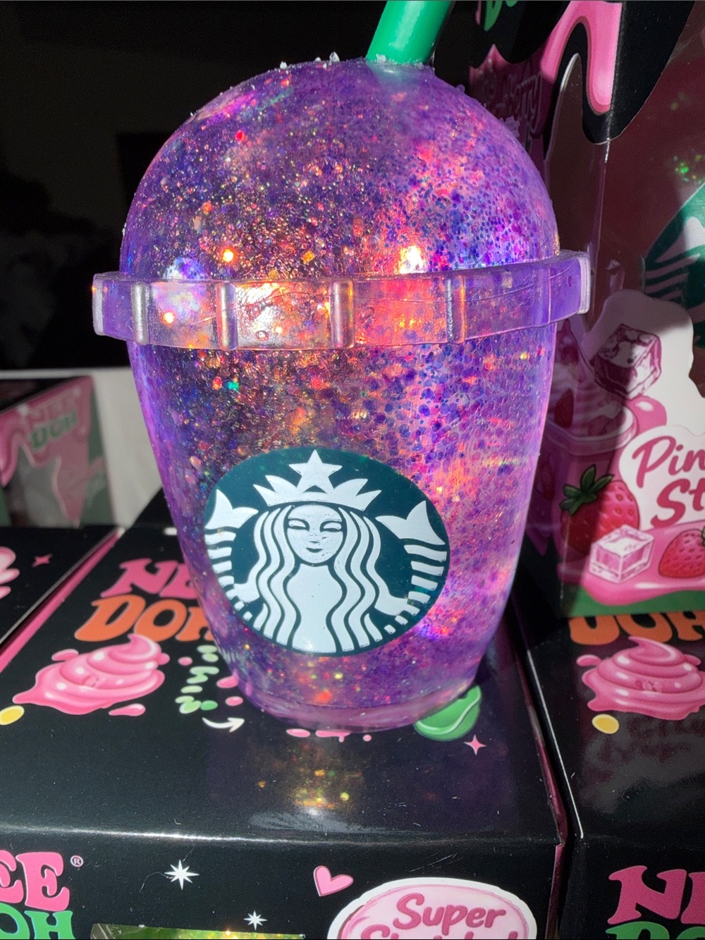 Starbucks Purple Glitter Tumbler with Green Straw